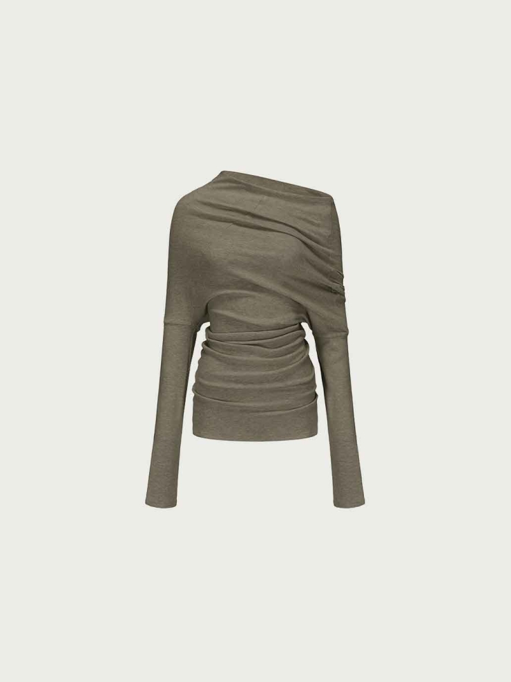 Khaki Asymmetric One-Shoulder Base Layer Top