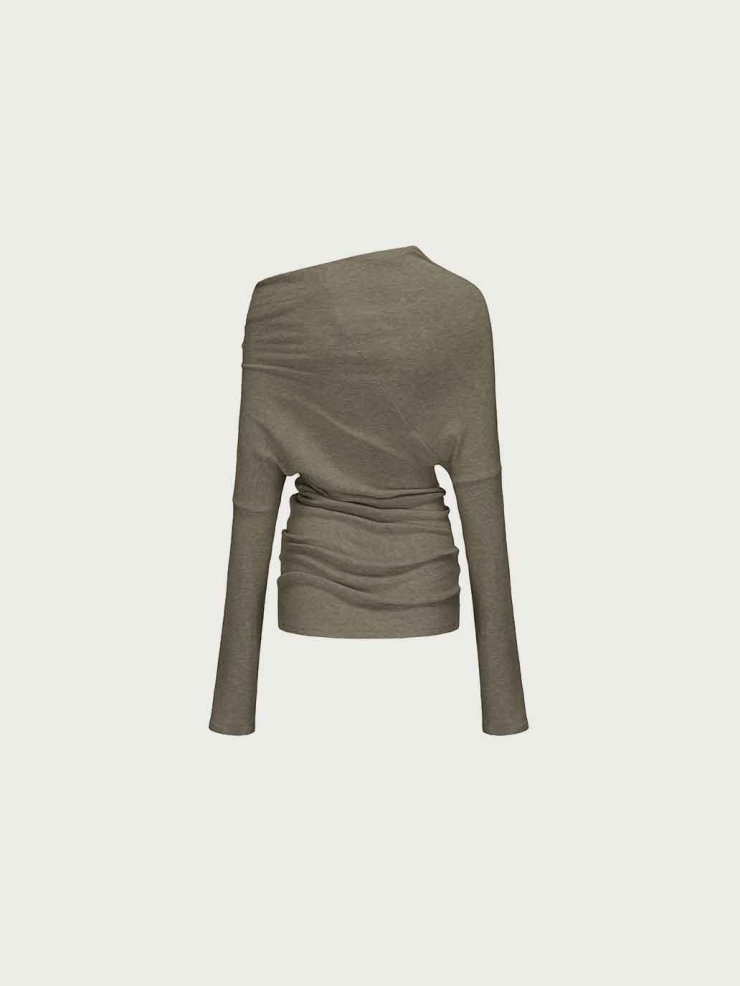 Khaki Asymmetric One-Shoulder Base Layer Top