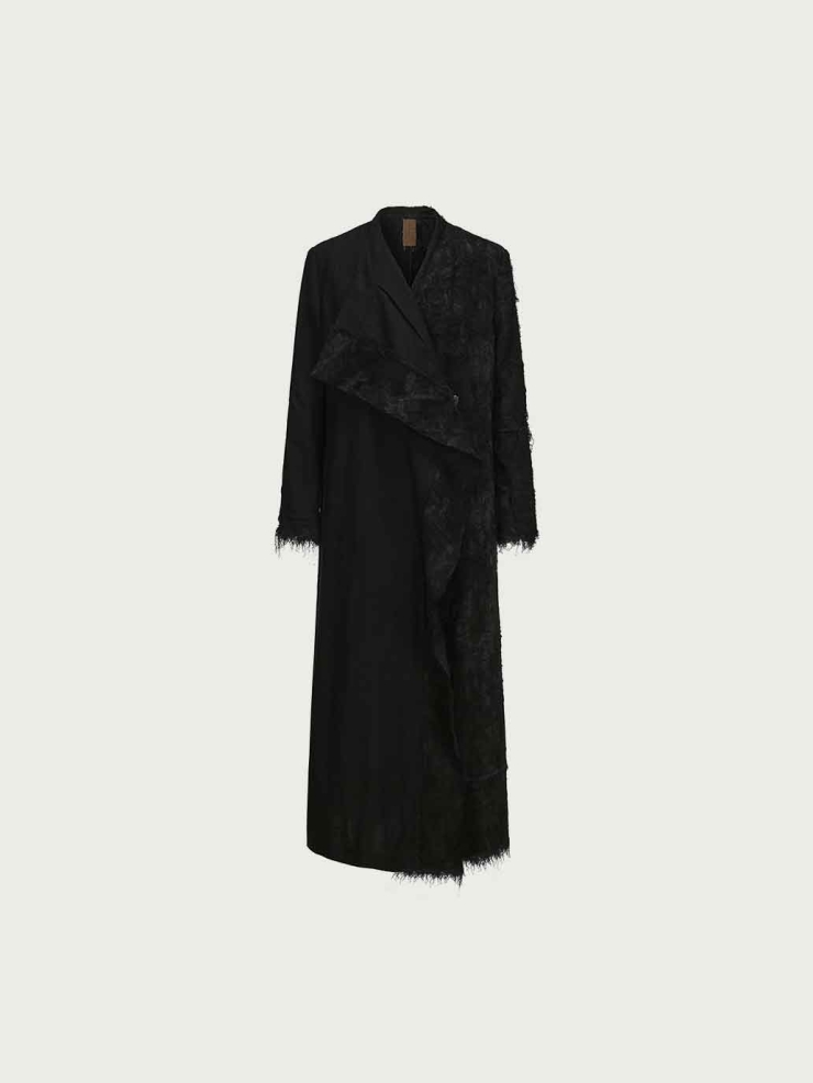 Black Wool Patchwork Distressed Jacquard Cardigan