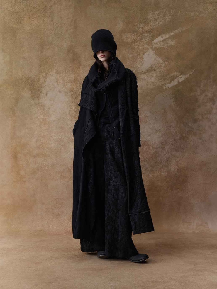 Black Wool Patchwork Distressed Jacquard Cardigan