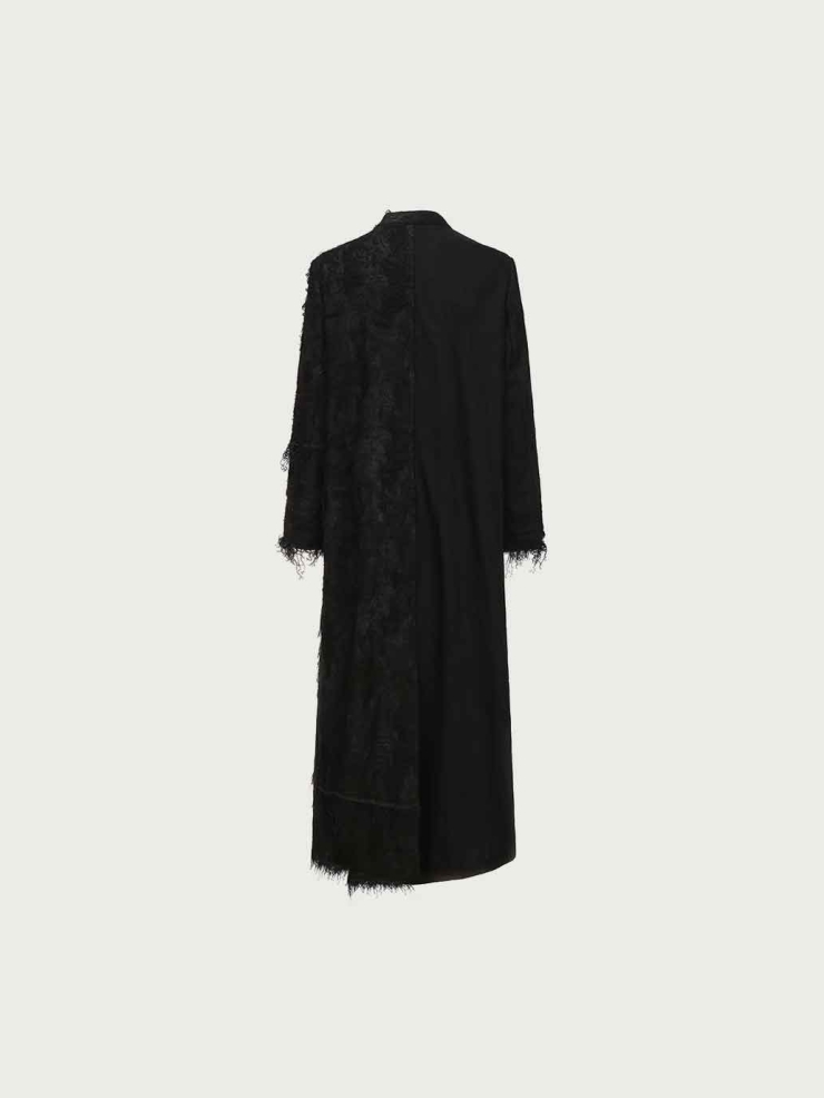 Black Wool Patchwork Distressed Jacquard Cardigan