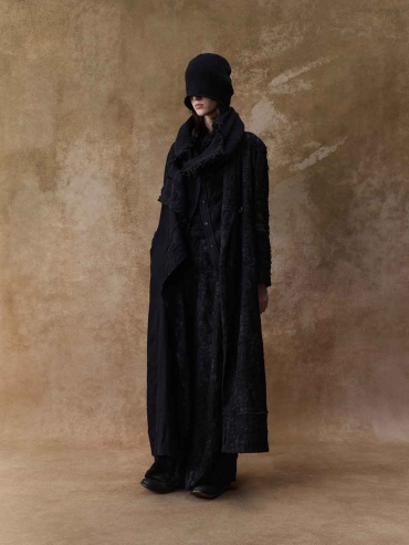 Black Wool Patchwork Distressed Jacquard Cardigan