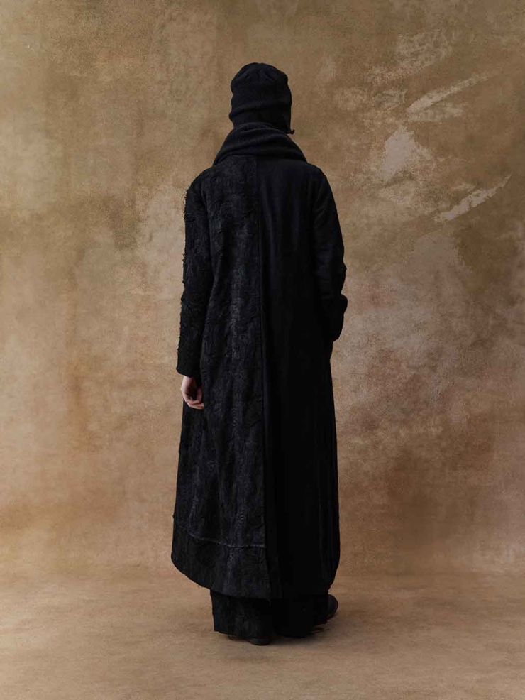 Black Wool Patchwork Distressed Jacquard Cardigan