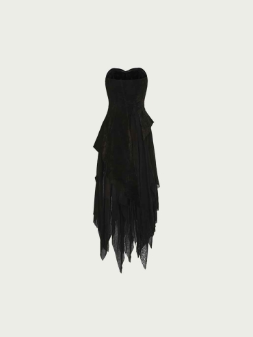 Black Lace Point-Hem Strapless Dress