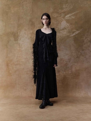 Black Lace-Paneled Long-Sleeve Top