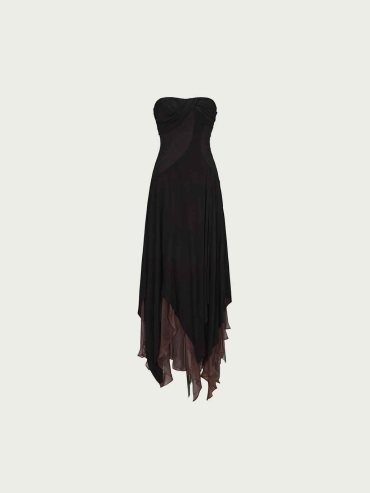 Color-Block Layered Strapless Dress