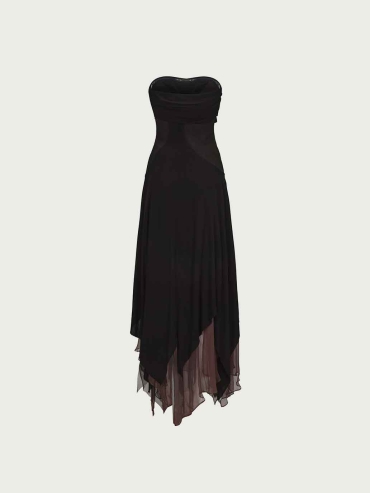 Color-Block Layered Strapless Dress