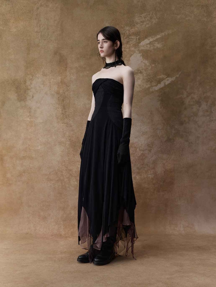 Color-Block Layered Strapless Dress