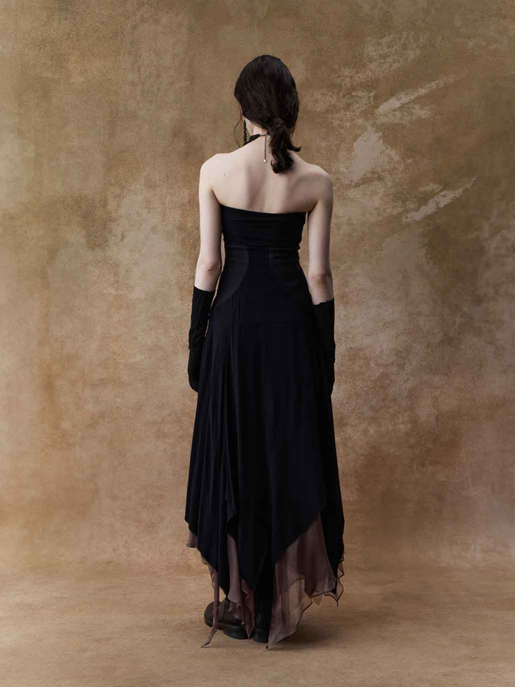 Color-Block Layered Strapless Dress