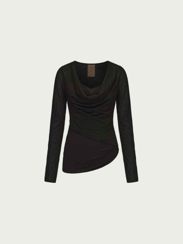 Black Knit Draped-Neck Top