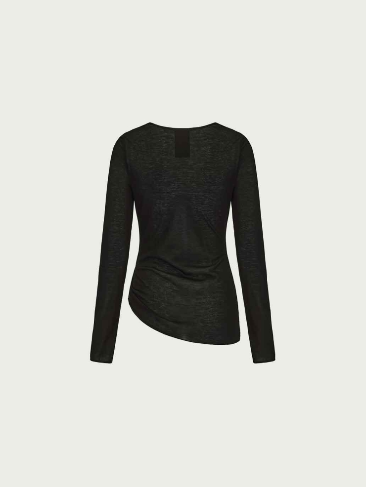 Black Knit Draped-Neck Top