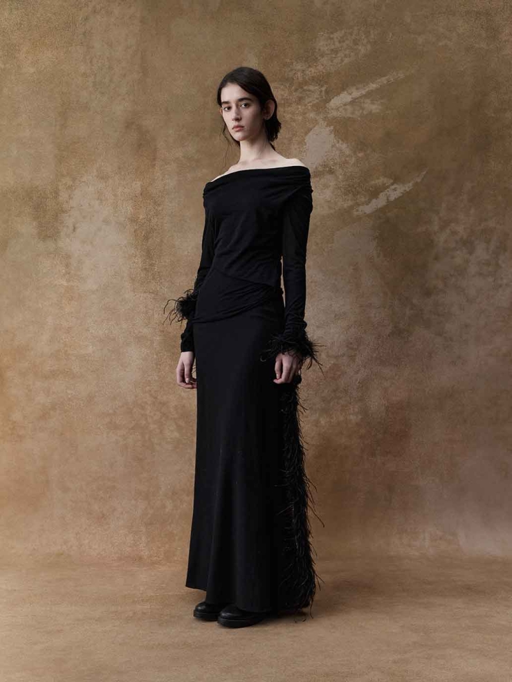 Black Knit Draped-Neck Top