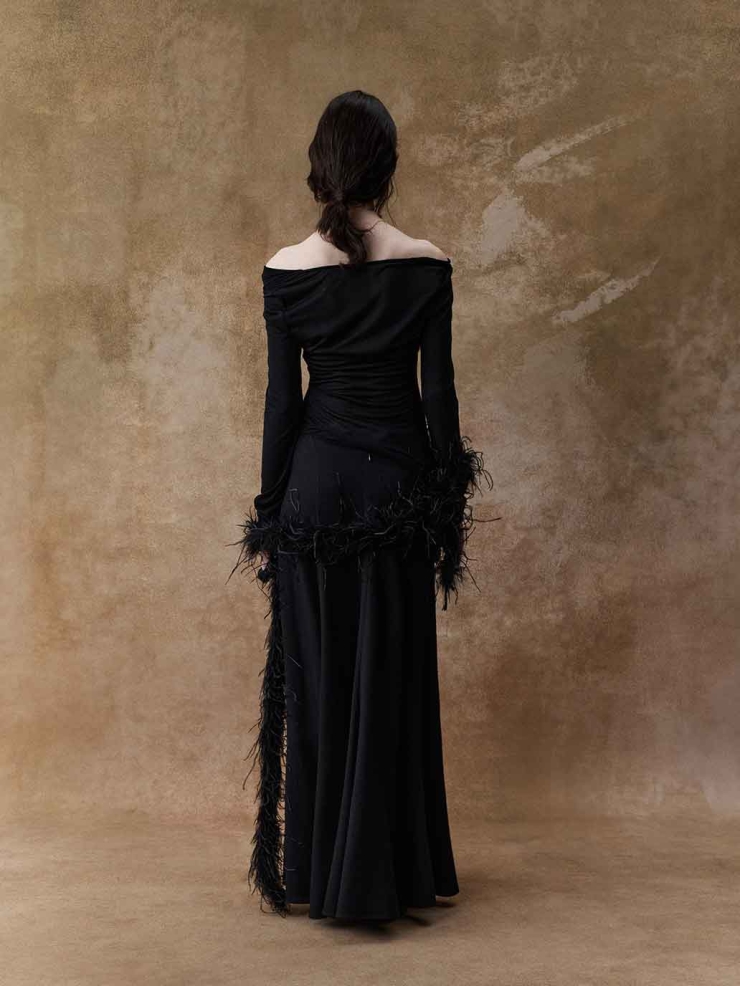 Black Knit Draped-Neck Top