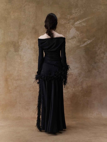 Black Knit Draped-Neck Top