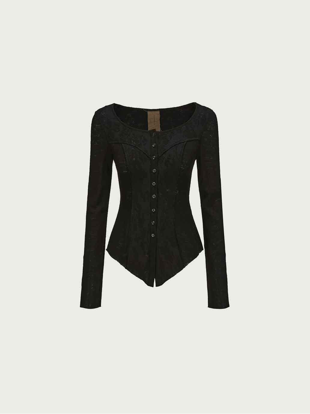 Black Patchwork Wool Crewneck Top