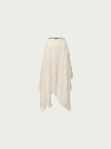 White Lace Point-Panel Skirt