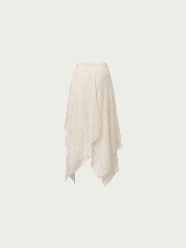 White Lace Point-Panel Skirt