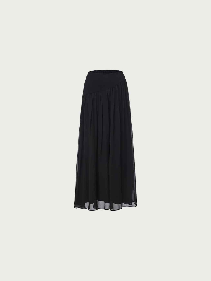 Black Paneled Full-Skirt Maxi Skirt