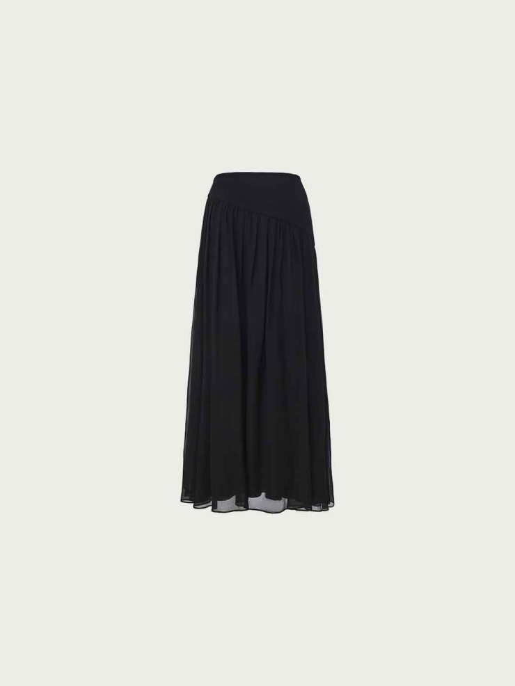 Black Paneled Full-Skirt Maxi Skirt