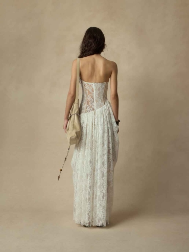 Wrapped Corset-Boned Lace Strapless Dress