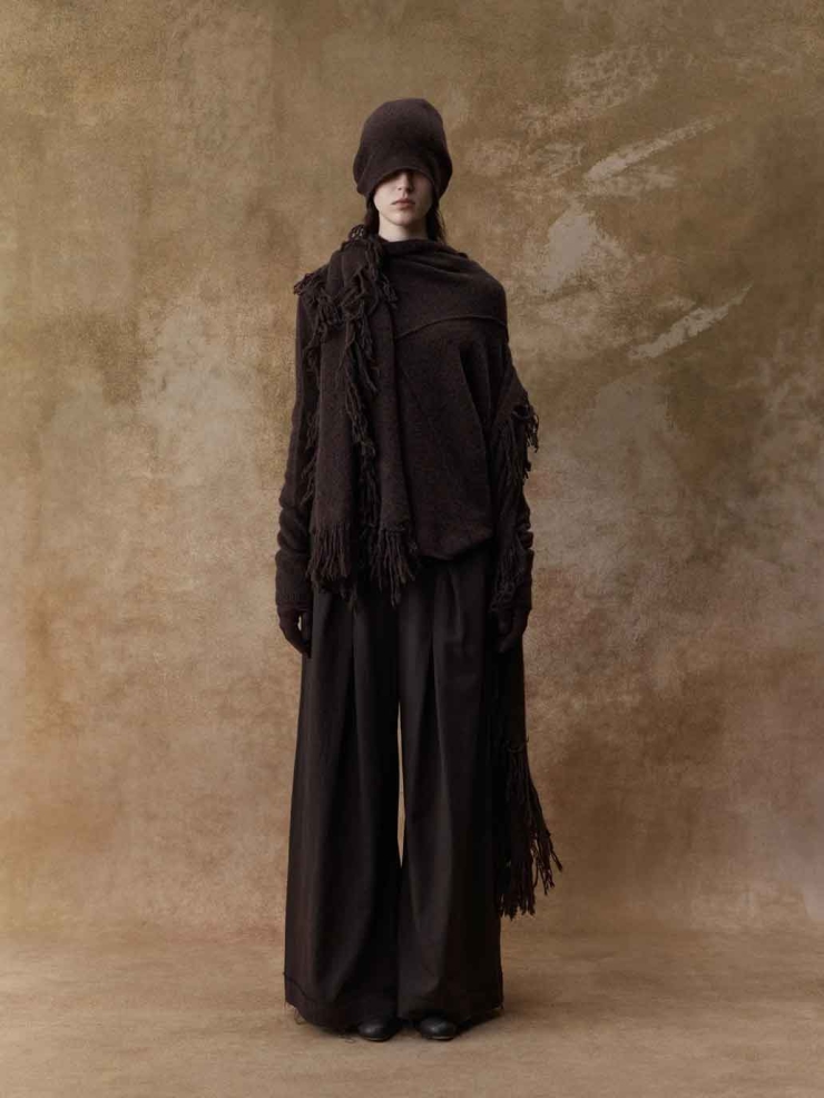 Floral Brown Paneled Knit Beanie