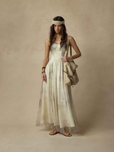 Printed Paneled Lace-Up Dress