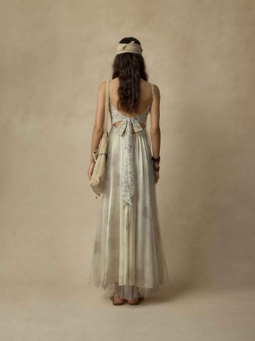 Printed Paneled Lace-Up Dress