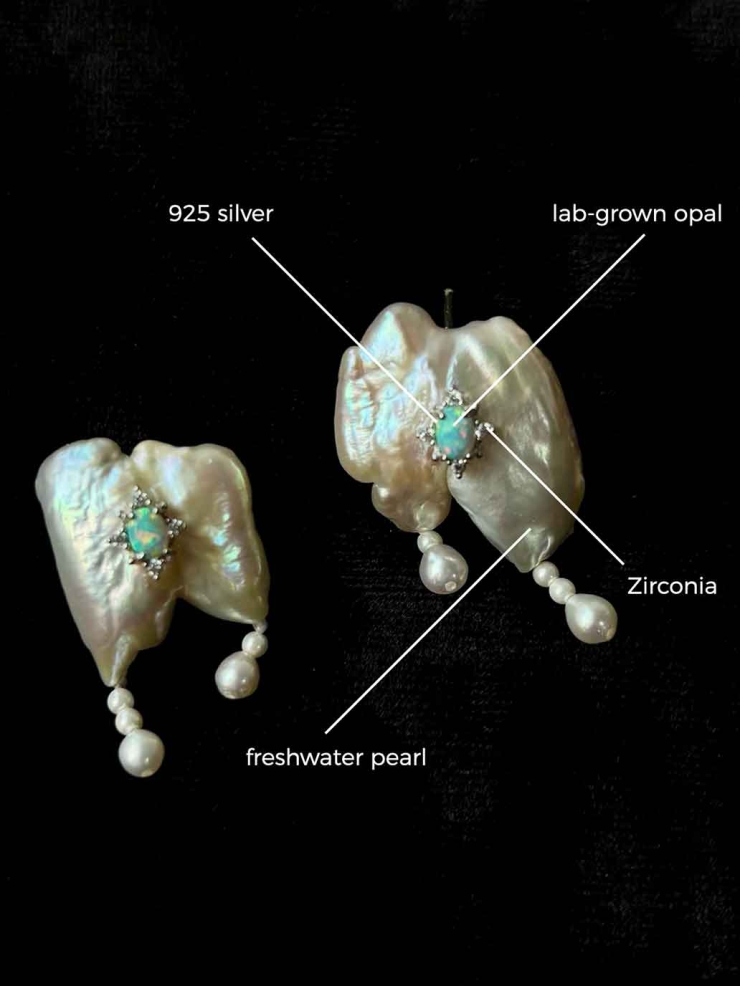 White Pearl Opal Earring-Single