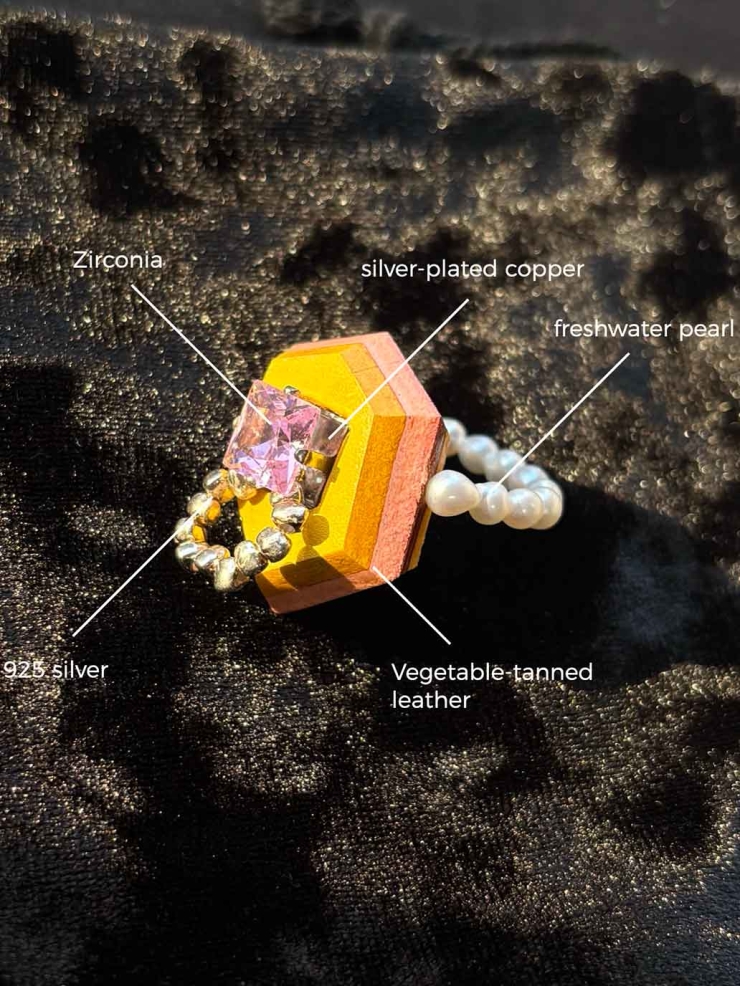 Yellow Handcrafted Faceted Leather Zircon & Pearl Ring