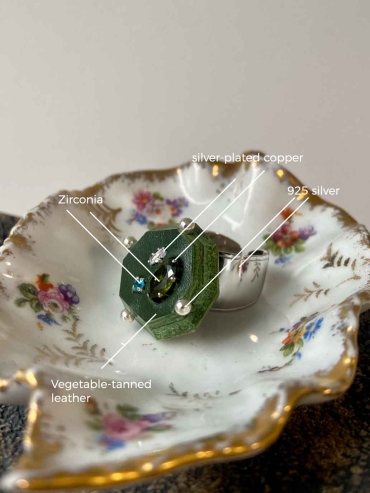 Green Handcrafted Faceted Leather Zircon Ring