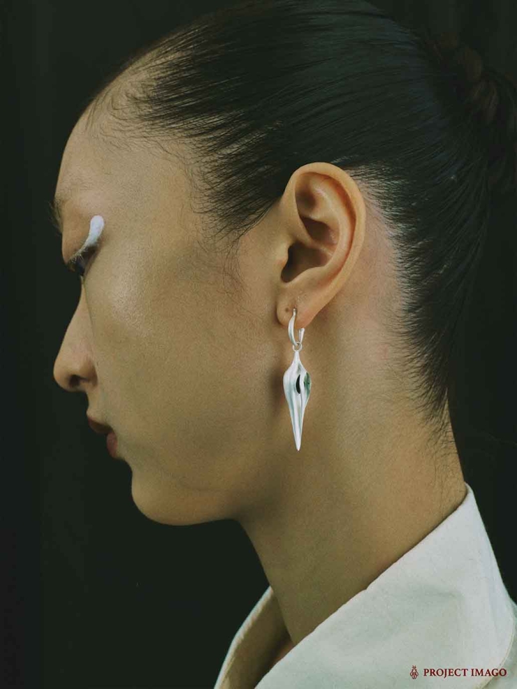 White Black Agate Suspension Earrings