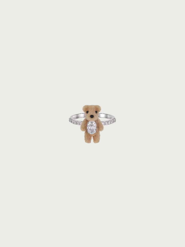 White Plush Mini Bear Ring