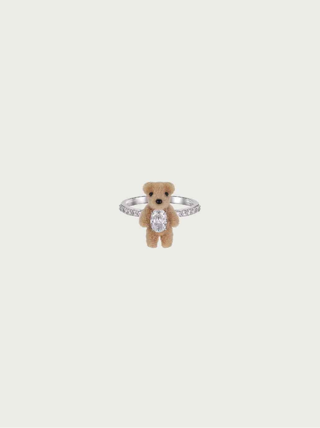 White Plush Mini Bear Ring