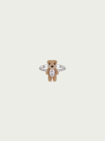White Plush Mini Bear Ring
