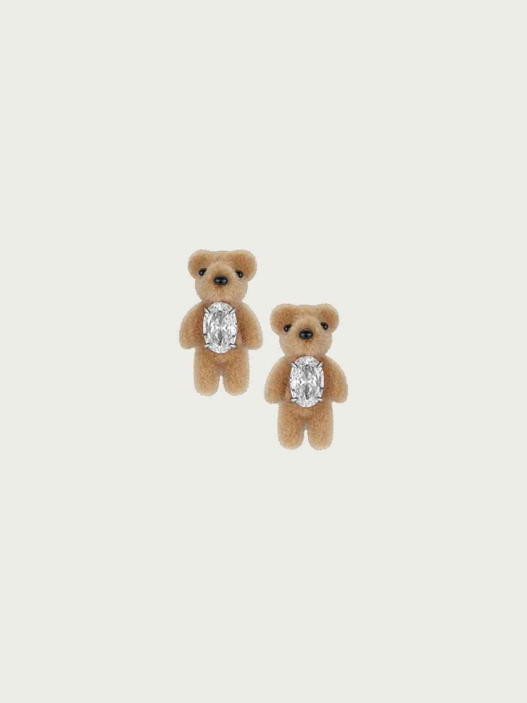 Mini Flocked Bear Earrings