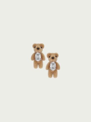 Mini Flocked Bear Earrings