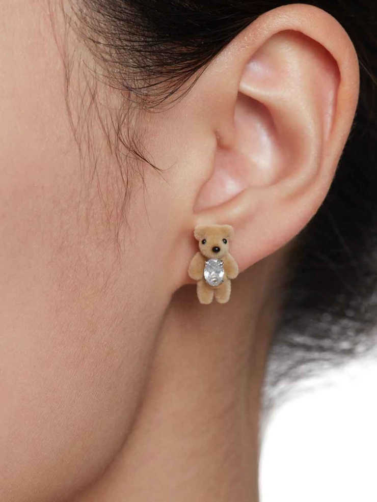Mini Flocked Bear Earrings