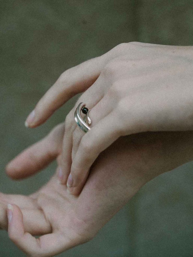 Silver Rotating Offset Ring