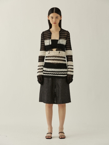 Black/white stripe crochet top