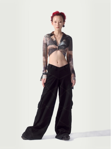 "Terrarium" long-sleeve tulle cropped top