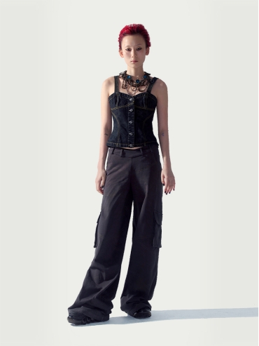 Gray V-waist cargo sweatpants