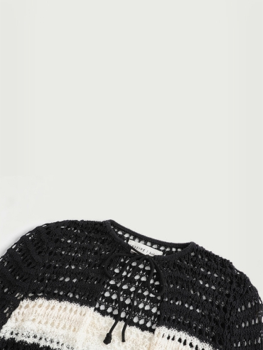 Black/white stripe crochet top