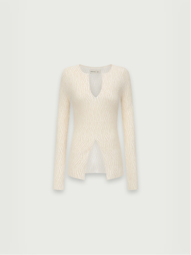 Cream bubble yarn classic knit top