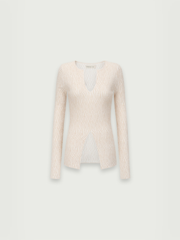Beige bubble yarn classic knit top