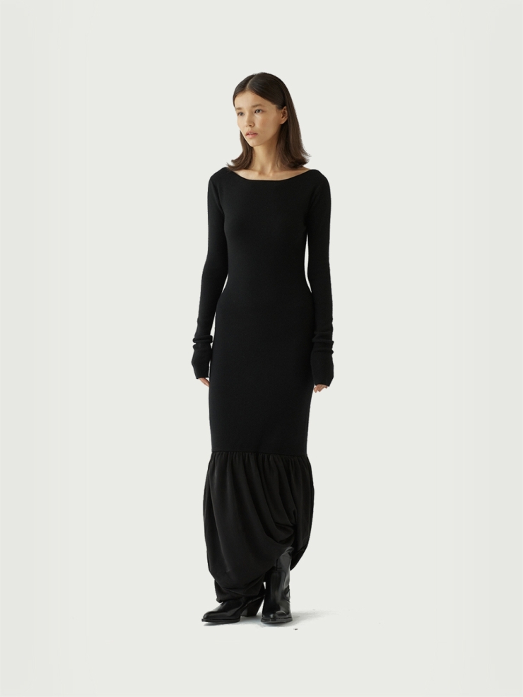 Cashmere-paneled fishtail dress