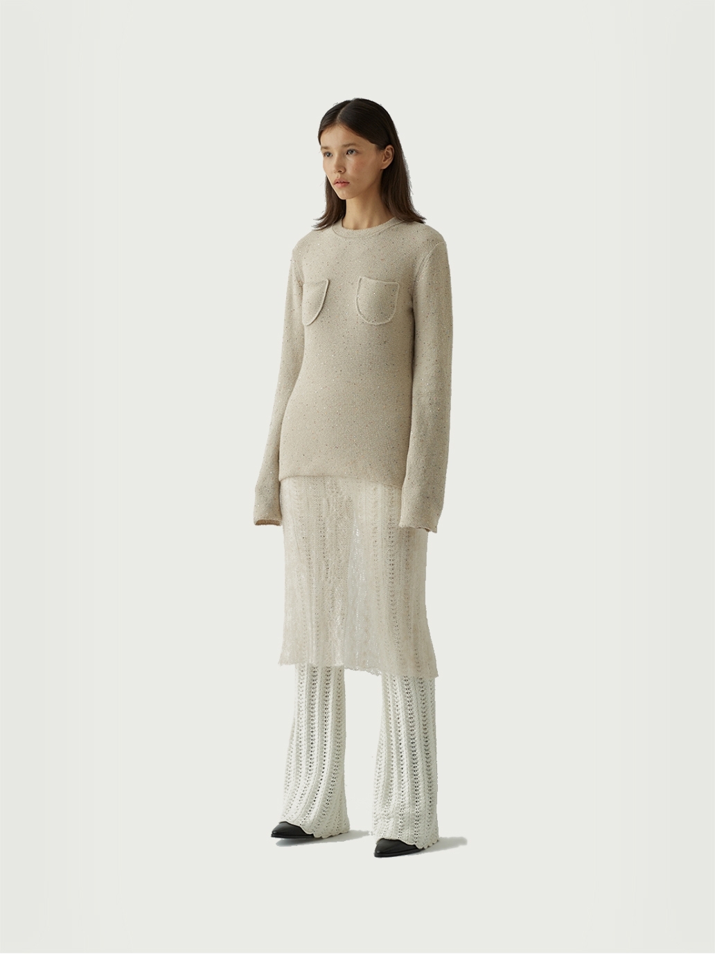 Light apricot striped eyelet straight pants