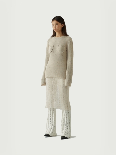 Light apricot striped eyelet straight pants