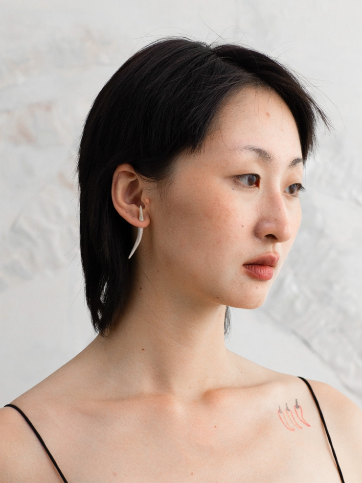 Short Silver Arc Sprout Earring-Single