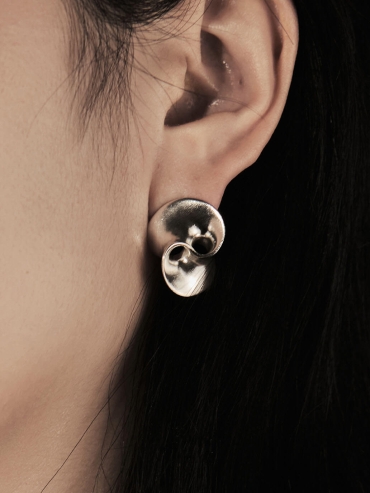 Silver wormhole earrings -pair