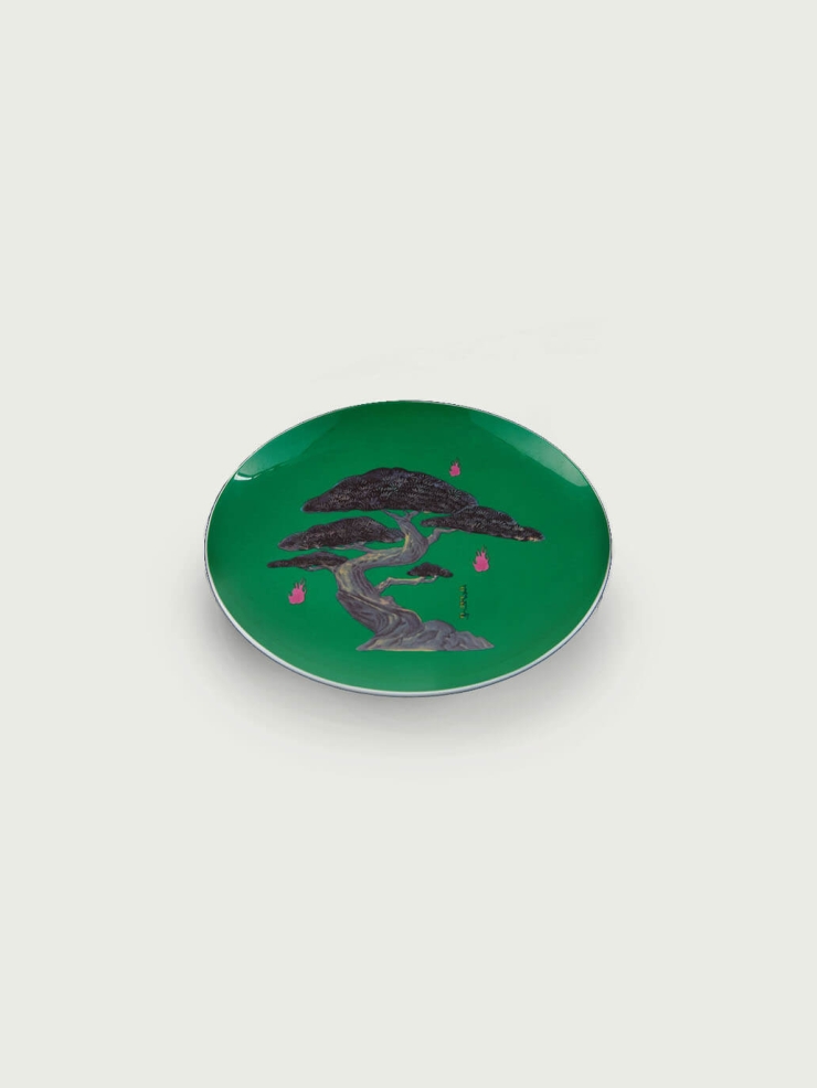 Pink/green pine and cypress plate set（set-2pcs）